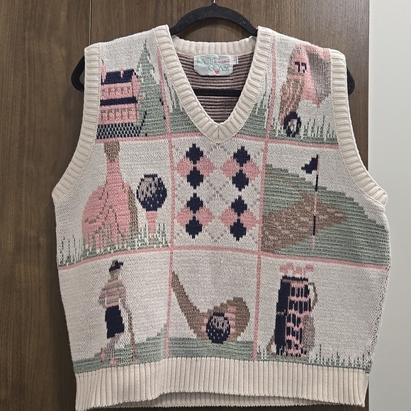 Pacific Coast Jackets & Blazers - Vintage Pacific Coast  Novelty Golf Pull-Over V-neck Sweater Vest-Size Large